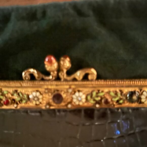 Jacomo Antique Alligator Evening Bag Dark Green - Picture 2 of 2